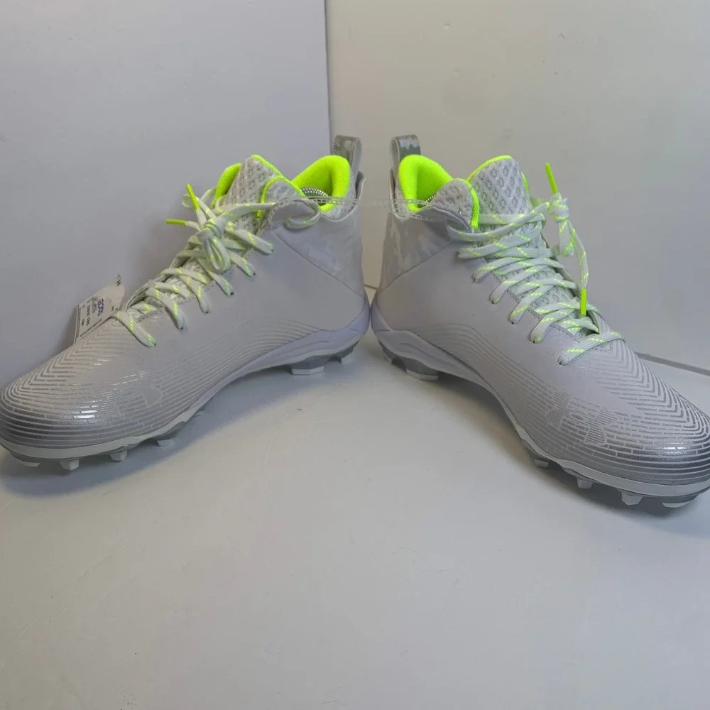Under Armour Spotlight 4 MC 3027306-100 White Neon Chartreuse Cleats 11.5